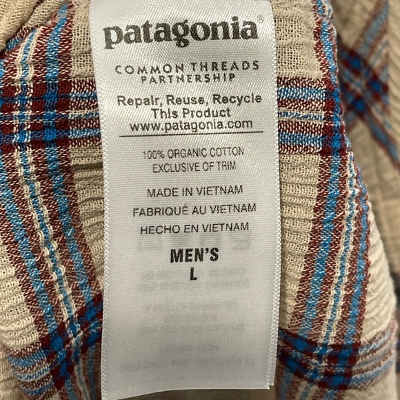 Patagonia Men's A/C Short Sleeve Plaid Gauze Button Up Shirt Size Large Organic - Picture 6 of 8
